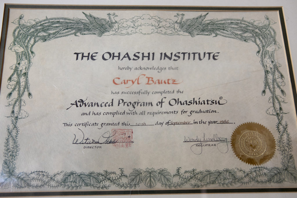 Carylann Bautz's graduation certificate for Advanced Program completion from The Ohashi Institute