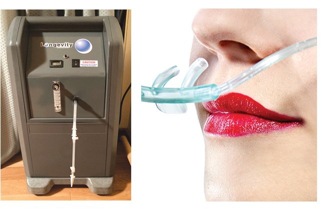 OxyMaX oxygen machine woman profile apply breathing cannula
